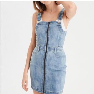 AE zip front stretch denim dressall overall dress - size 8